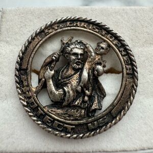 Vintage St Christopher Sterling Silver Medallion Brooch